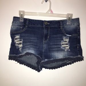 SOLD ON VINTED— Joe Boxer Ripped Denim Shorts With Lace Trim Size 9